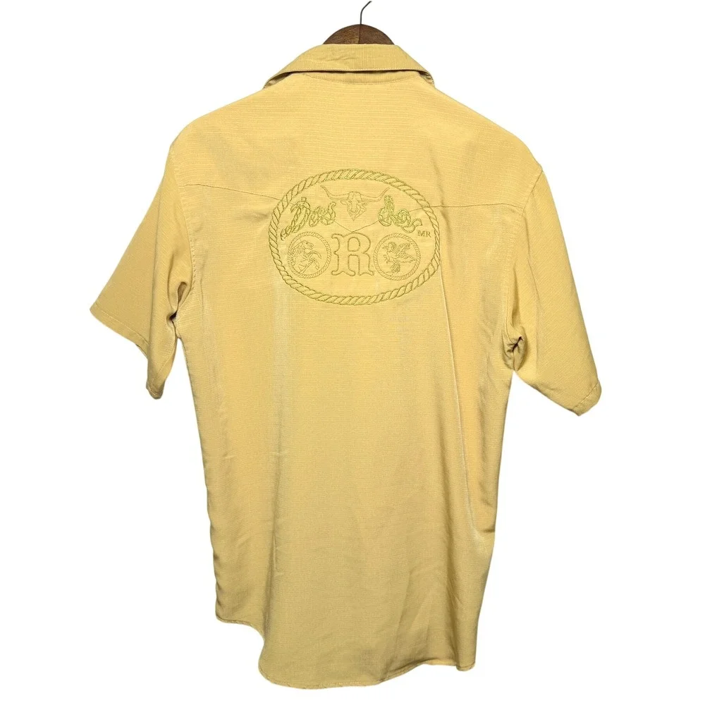Dos de Oro Boots Mens Yellow Western Pearl Snap Shirt Short Sleeve Embroidered